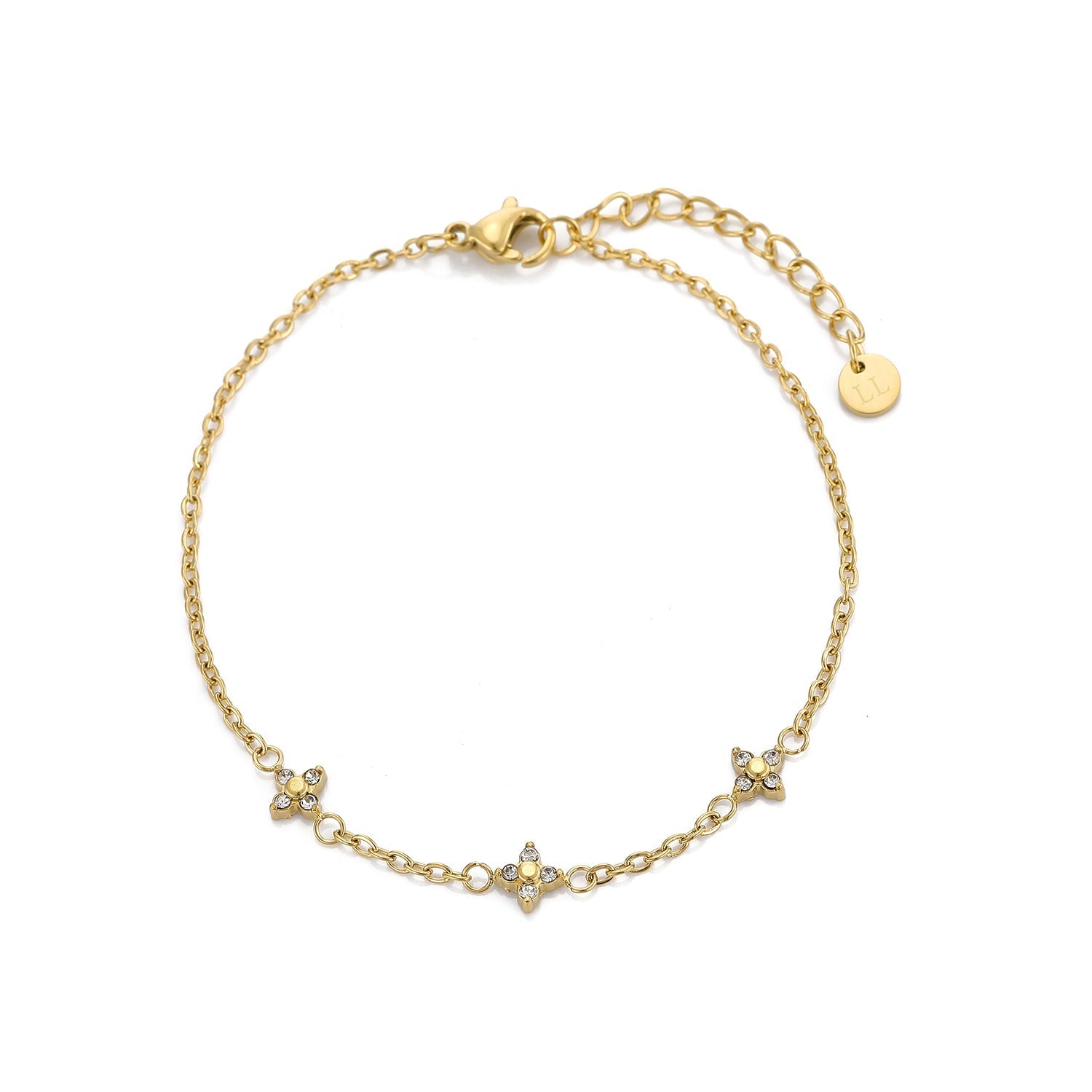 Armband bloemen met zirkonia goud - Desieradenconcurrent.nl