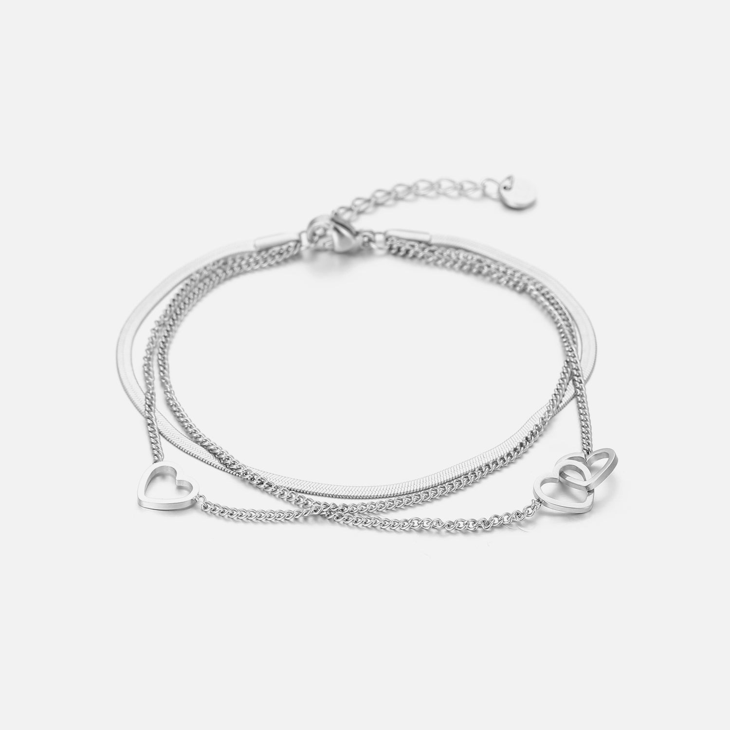 Armband drielaags hart zilver - Desieradenconcurrent.nl
