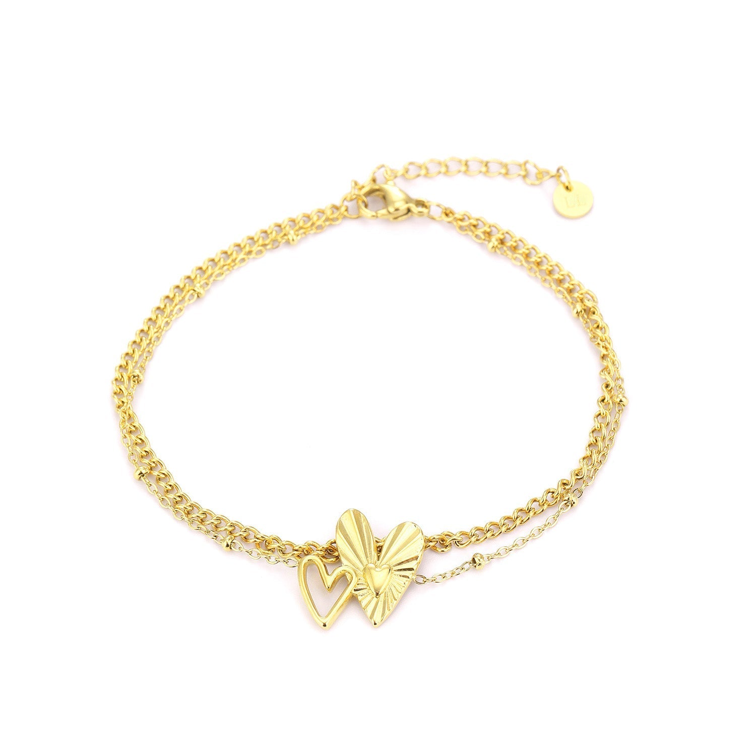 Armband dubbel hartje goud - Desieradenconcurrent.nl