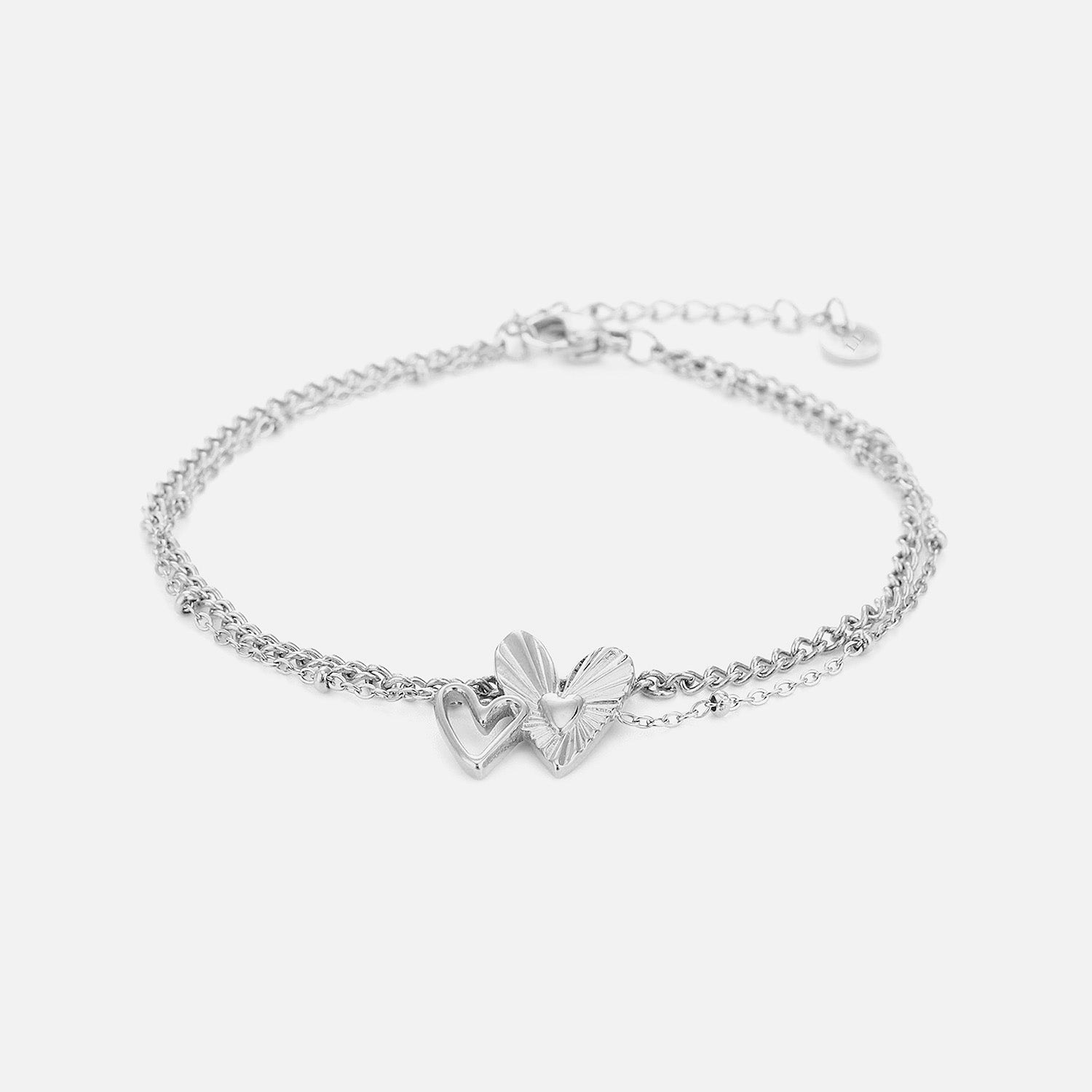 Armband dubbel hartje zilver - Desieradenconcurrent.nl