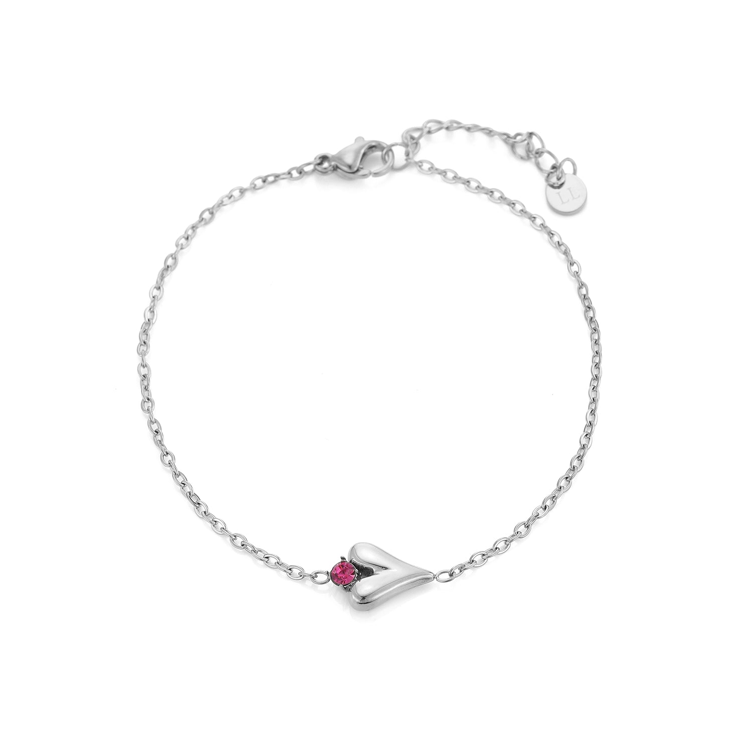 Armband fancy hart met roze steen zilver - Desieradenconcurrent.nl