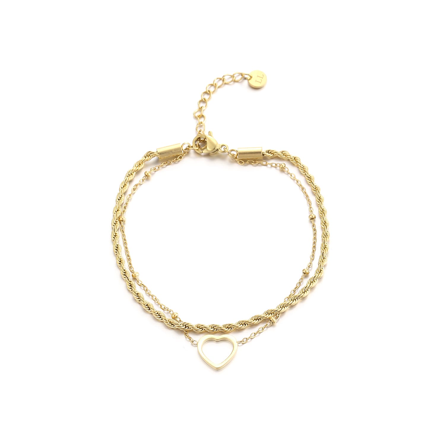 Armband gedraaid hartje goud - Desieradenconcurrent.nl