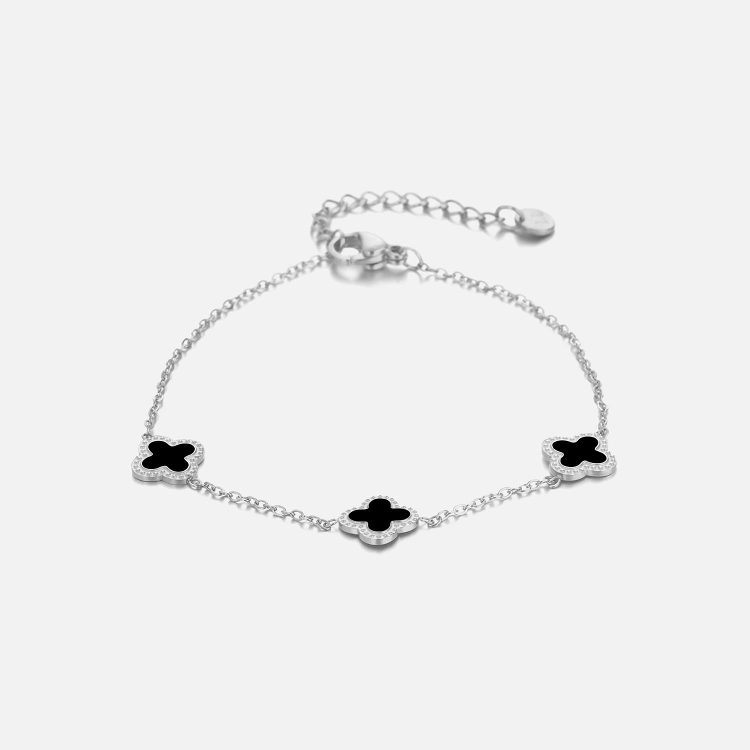 Armband klaver silver/black - Desieradenconcurrent.nl