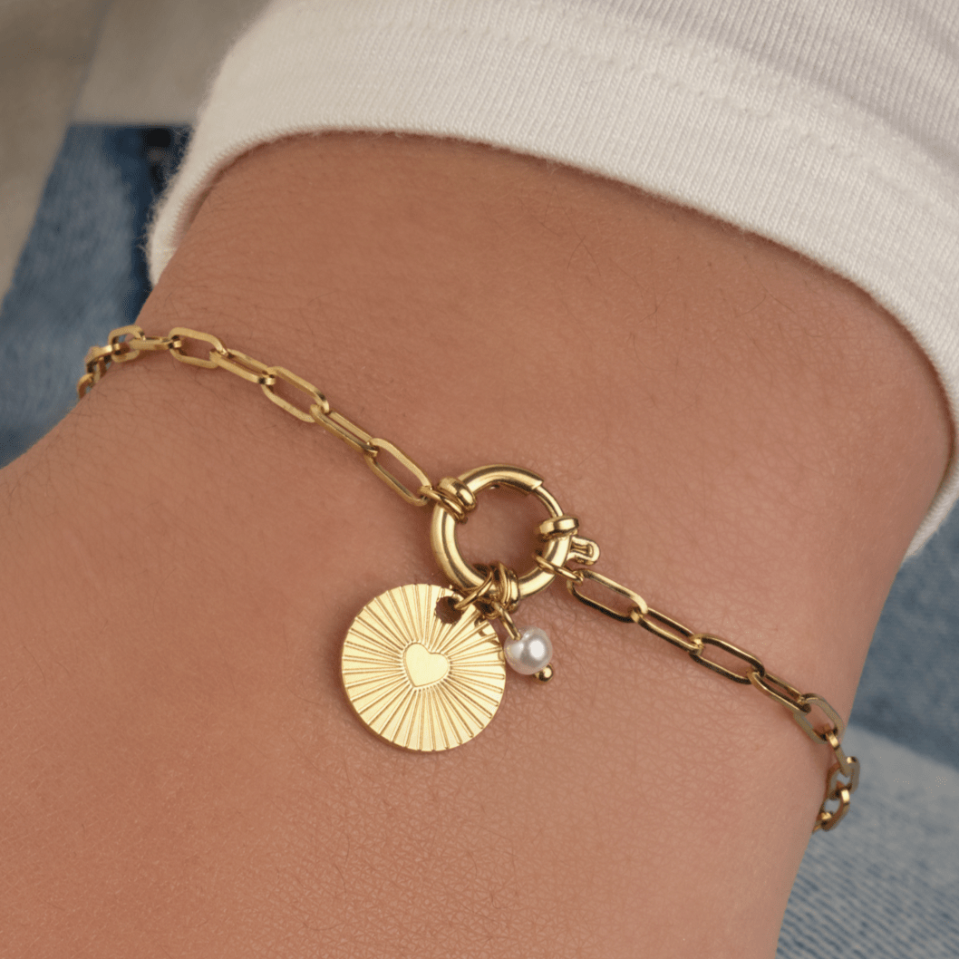 Armband munt en parel goud - Desieradenconcurrent.nl