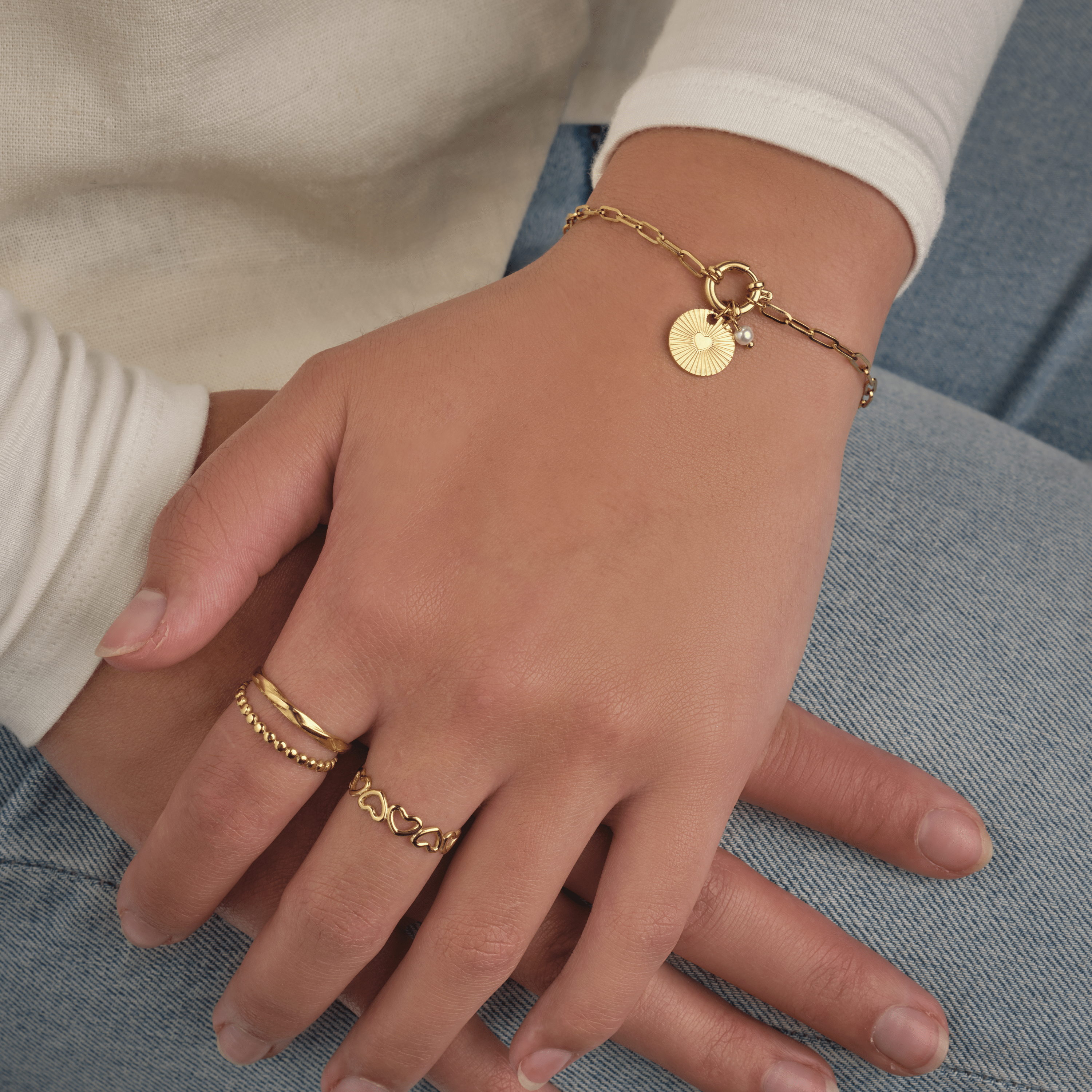 Armband munt en parel goud - Desieradenconcurrent.nl