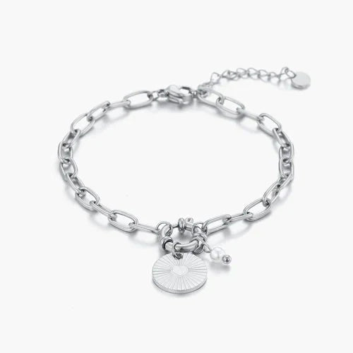 Armband munt en parel zilver - Desieradenconcurrent.nl