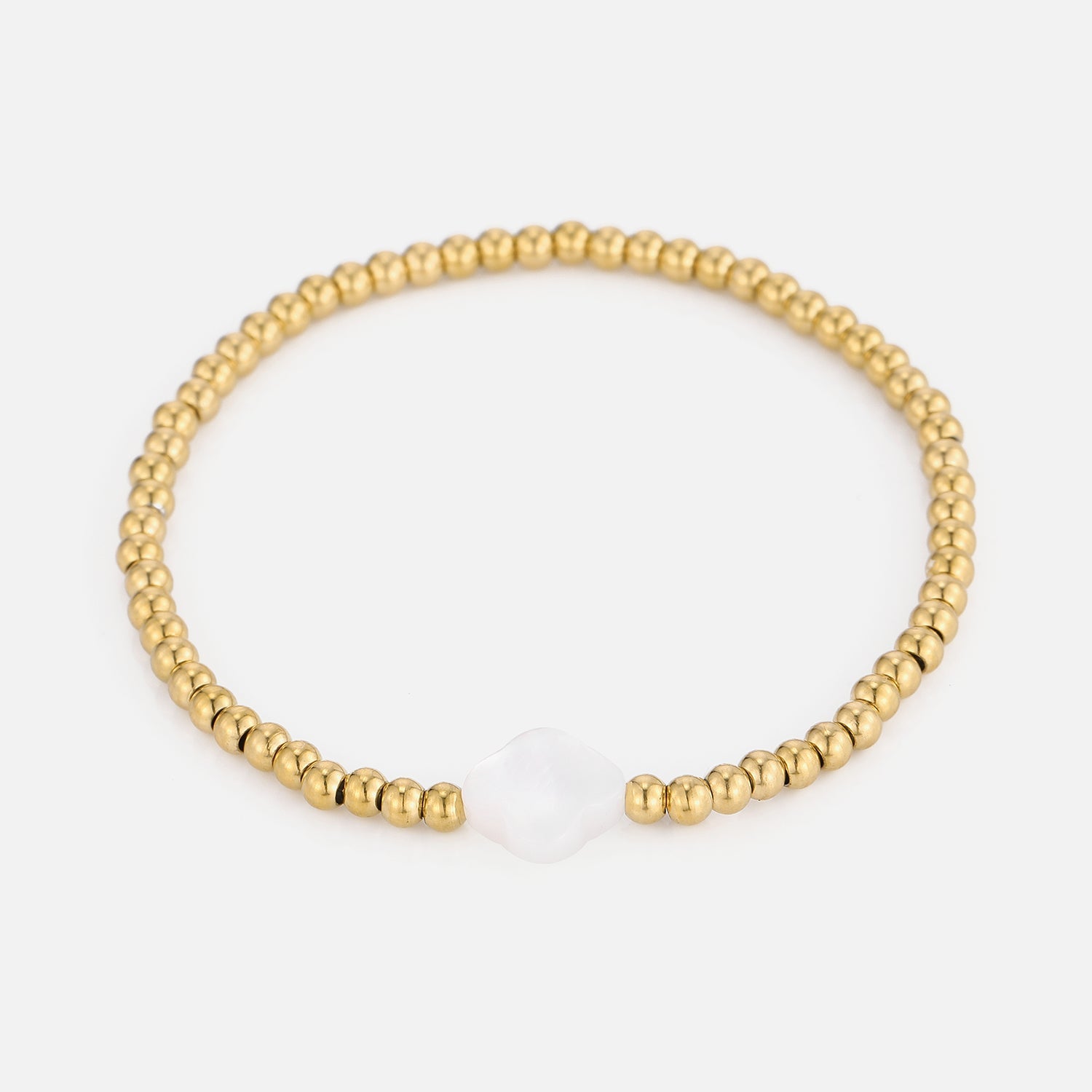 Armband parel klaver stretch goud - Desieradenconcurrent.nl