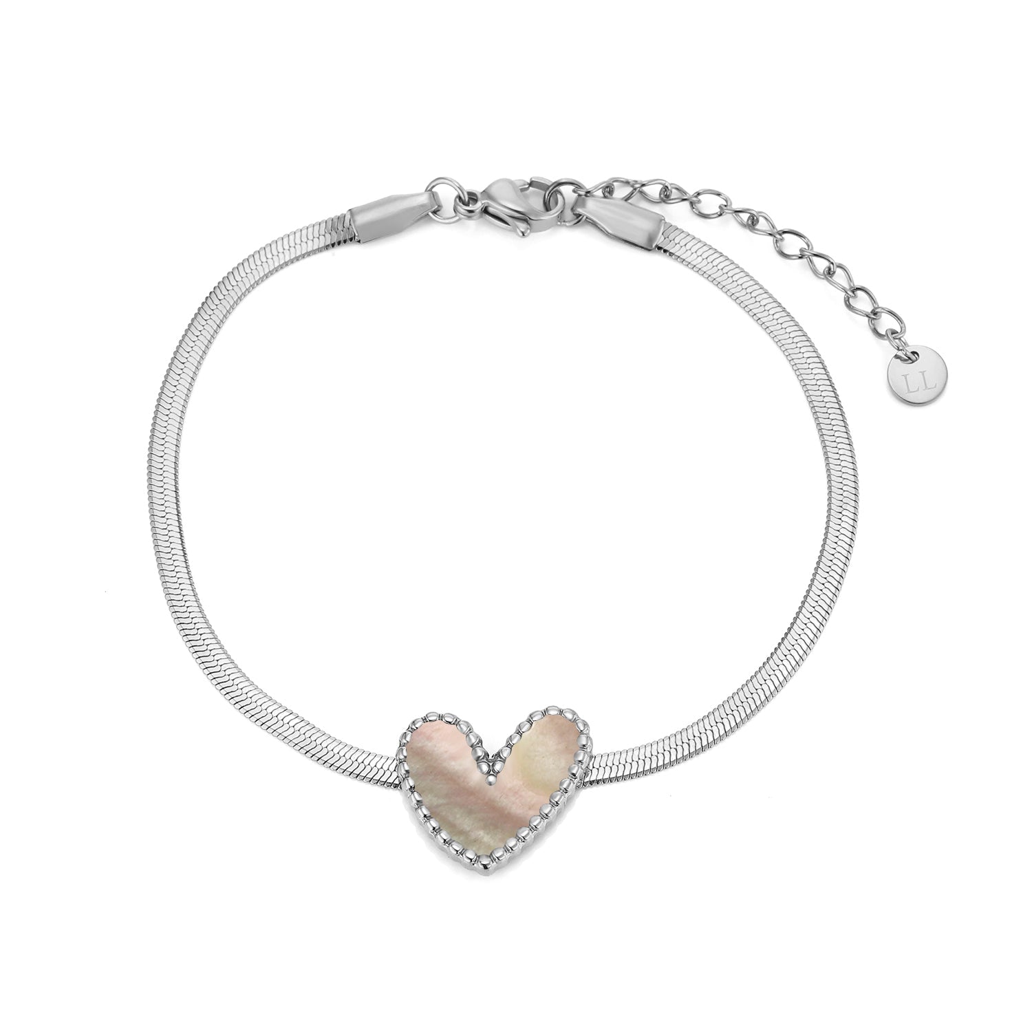 Armband parelmoer hart zilver - Desieradenconcurrent.nl