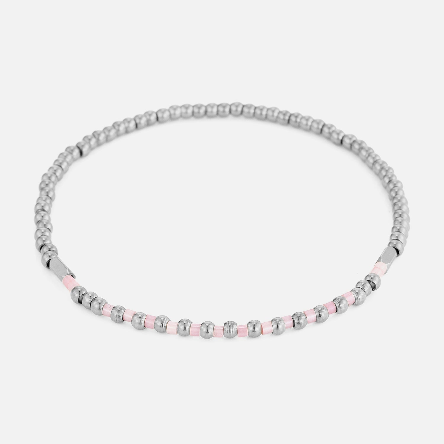 Armband roze kralen stretch zilver - Desieradenconcurrent.nl