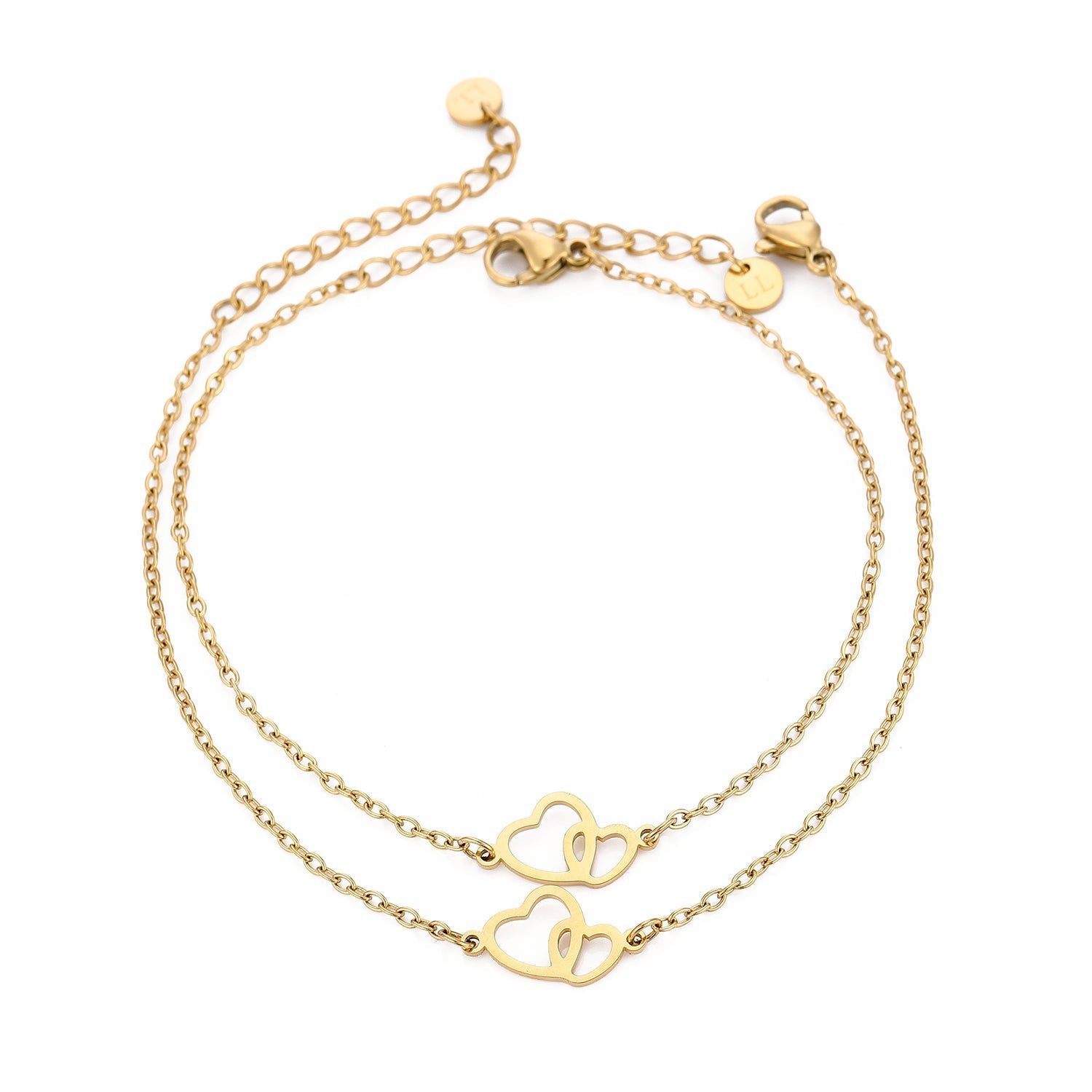 Armband set connected hartjes goud - Desieradenconcurrent.nl