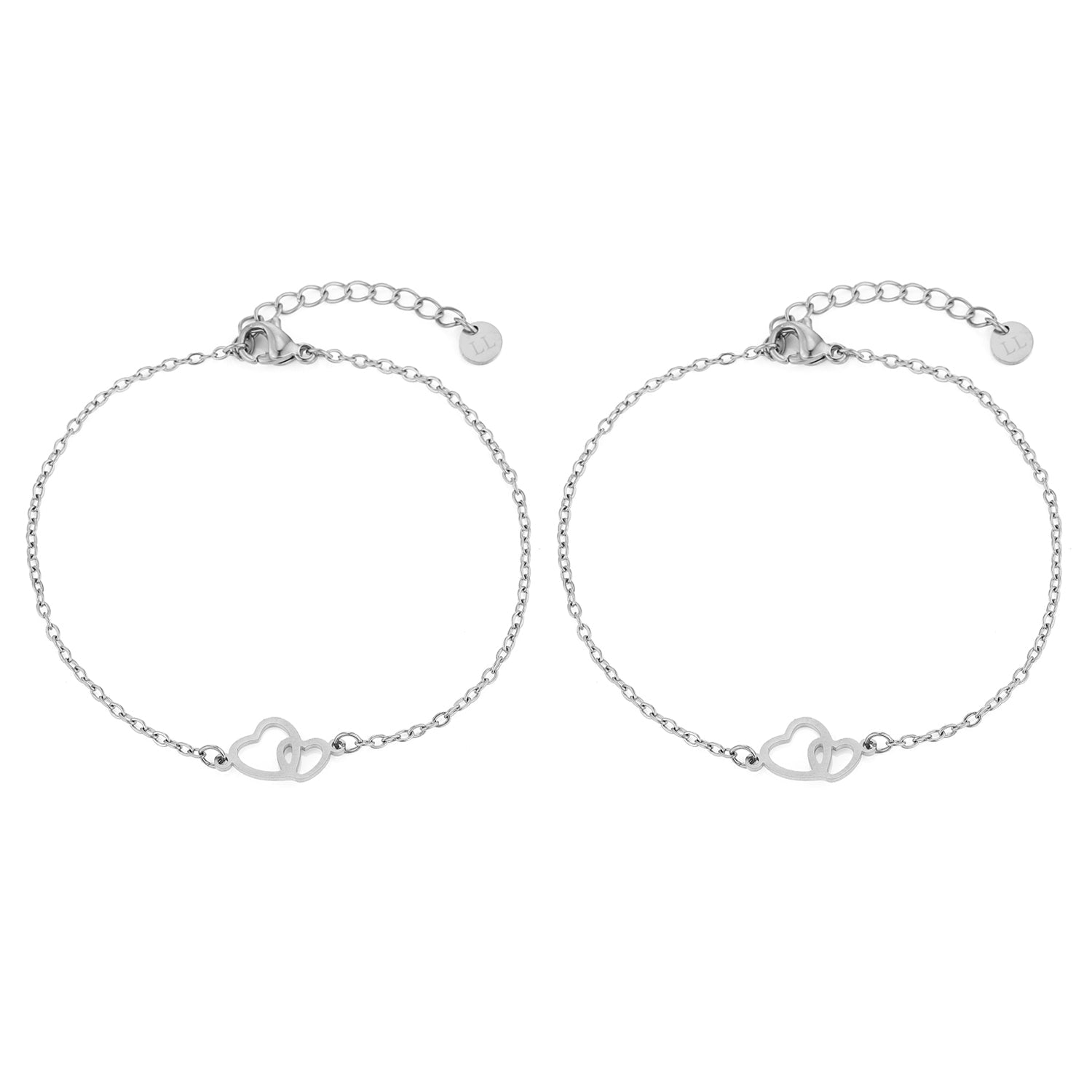 Armband set connected hartjes zilver - Desieradenconcurrent.nl