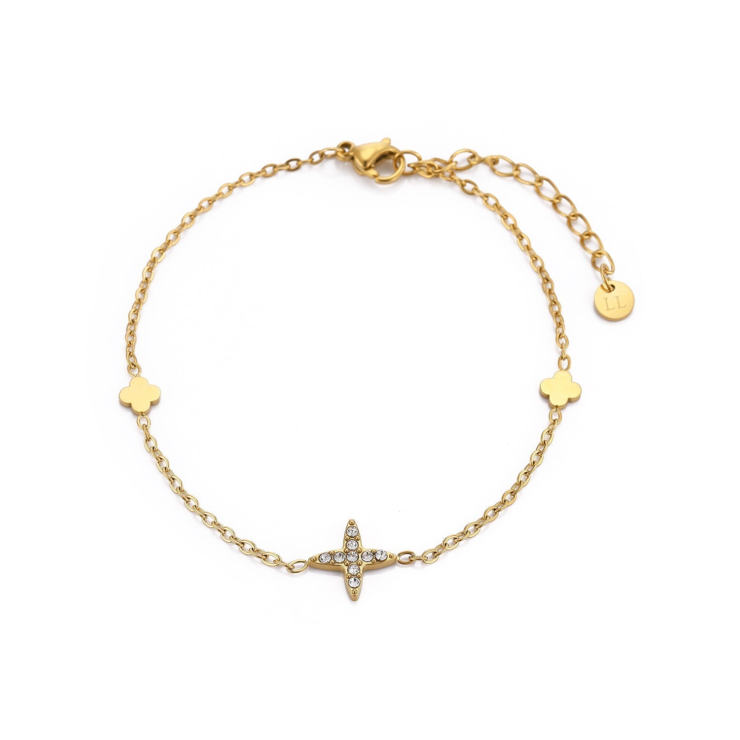 Armband ster en klavers goud - Desieradenconcurrent.nl