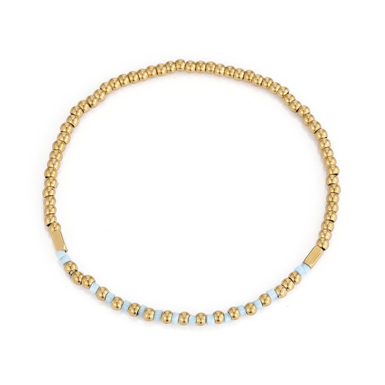 Armband turquoise kralen stretch goud - Desieradenconcurrent.nl