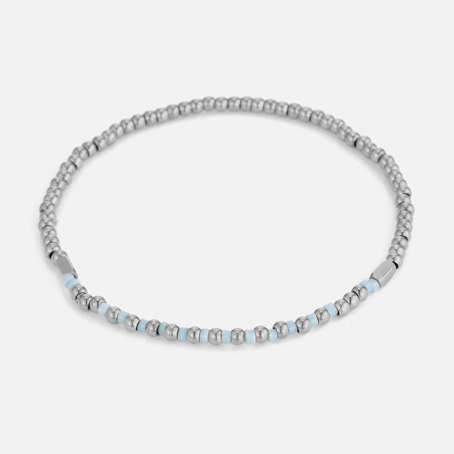 Armband turquoise kralen stretch zilver - Desieradenconcurrent.nl