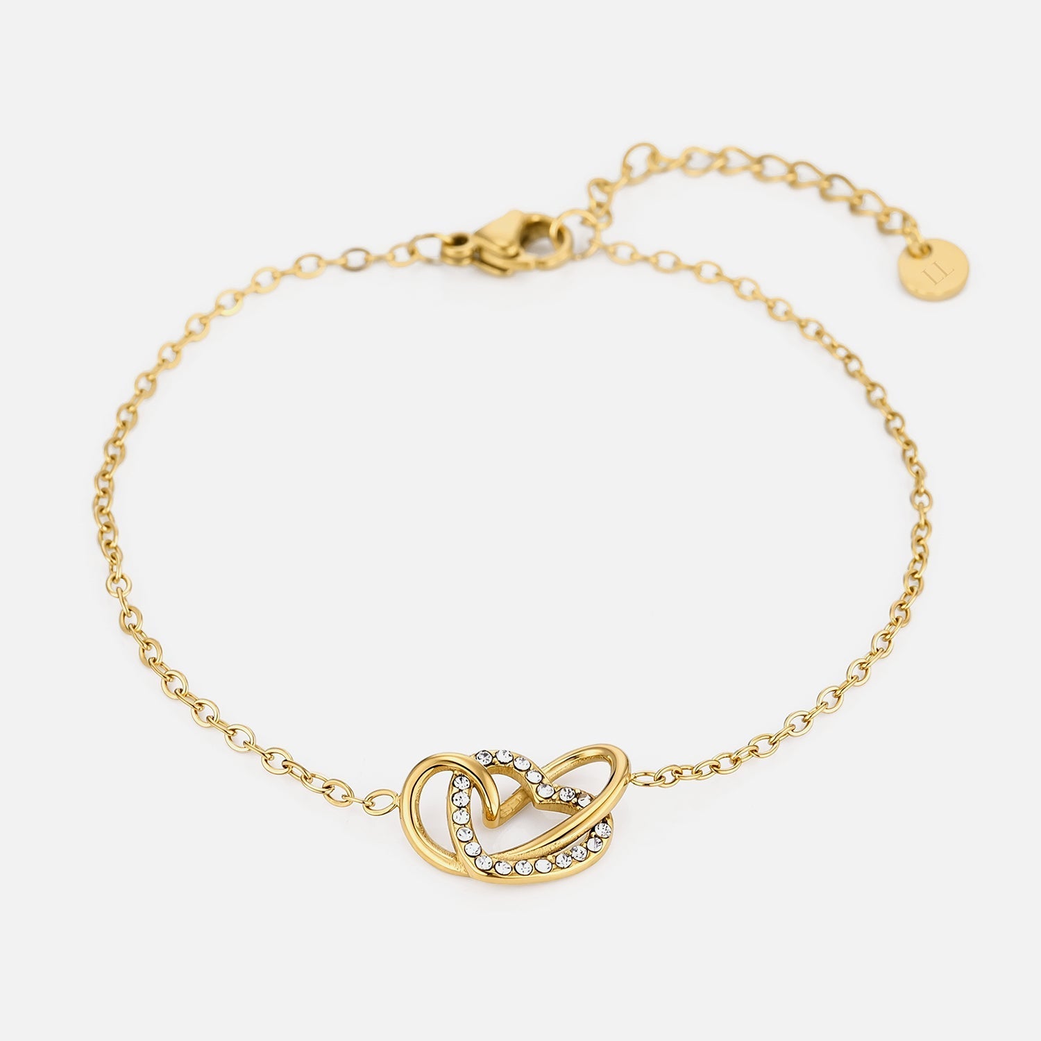 Armband verbonden hart steentjes goud - Desieradenconcurrent.nl