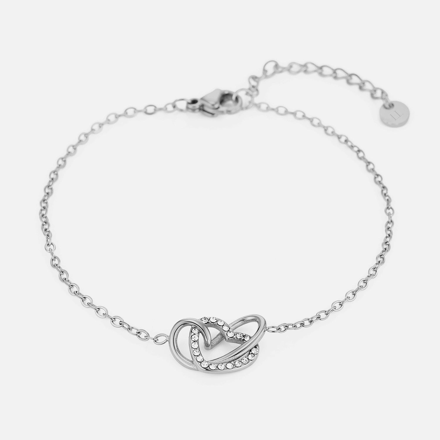Armband verbonden hart steentjes zilver - Desieradenconcurrent.nl