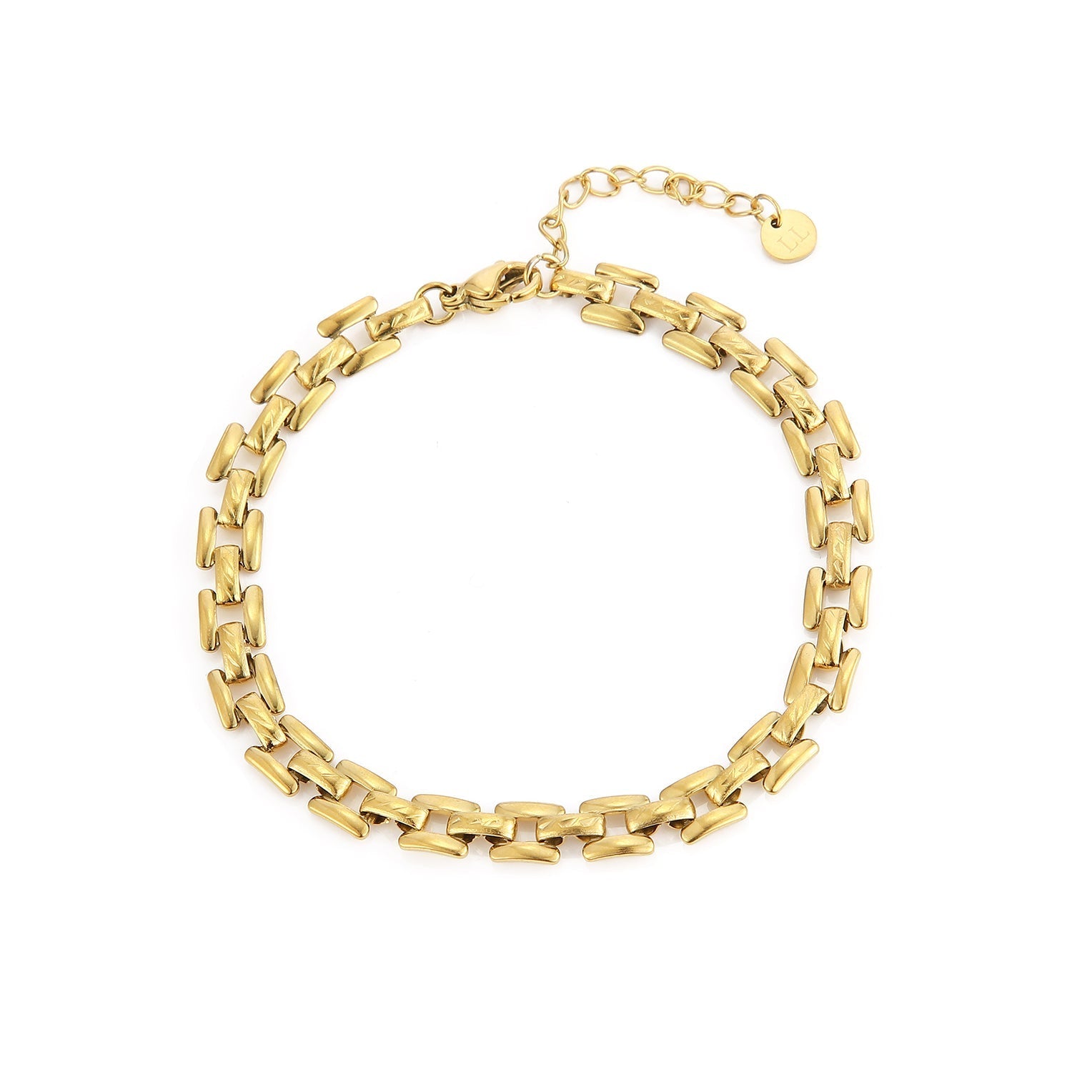 Armband vierkante schakel goud - Desieradenconcurrent.nl
