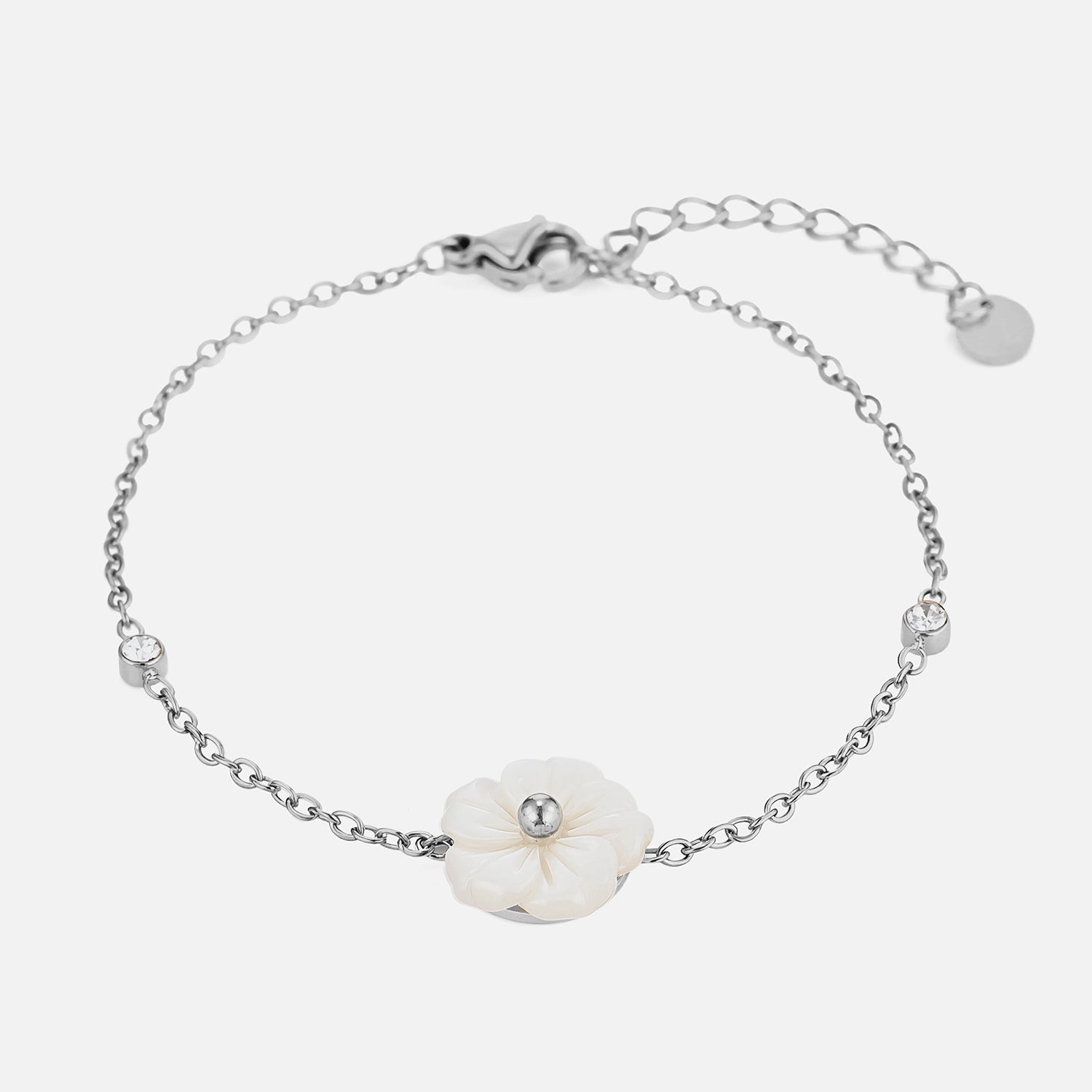 Armband witte bloem zilver - Desieradenconcurrent.nl
