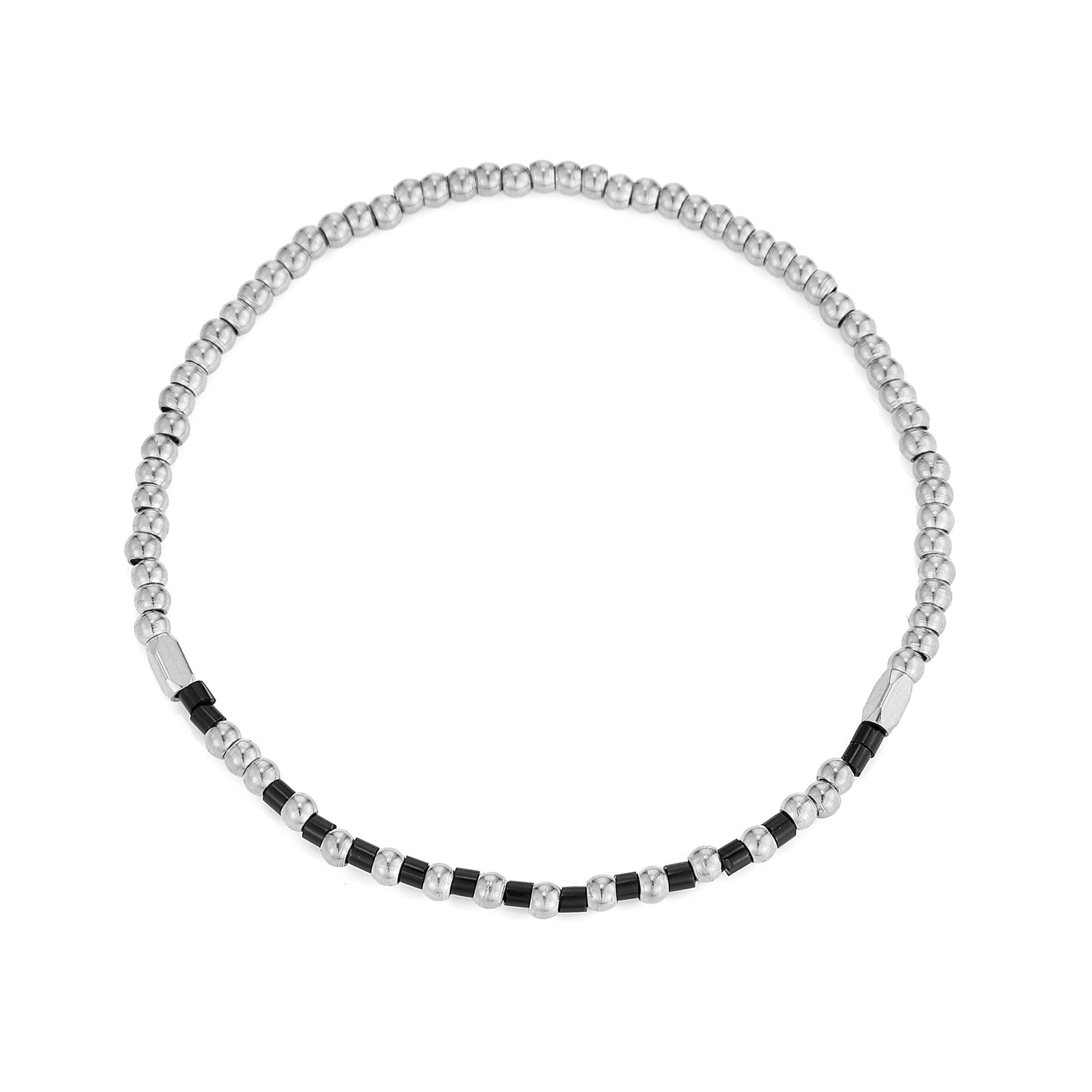 Armband zwarte kralen stretch zilver - Desieradenconcurrent.nl