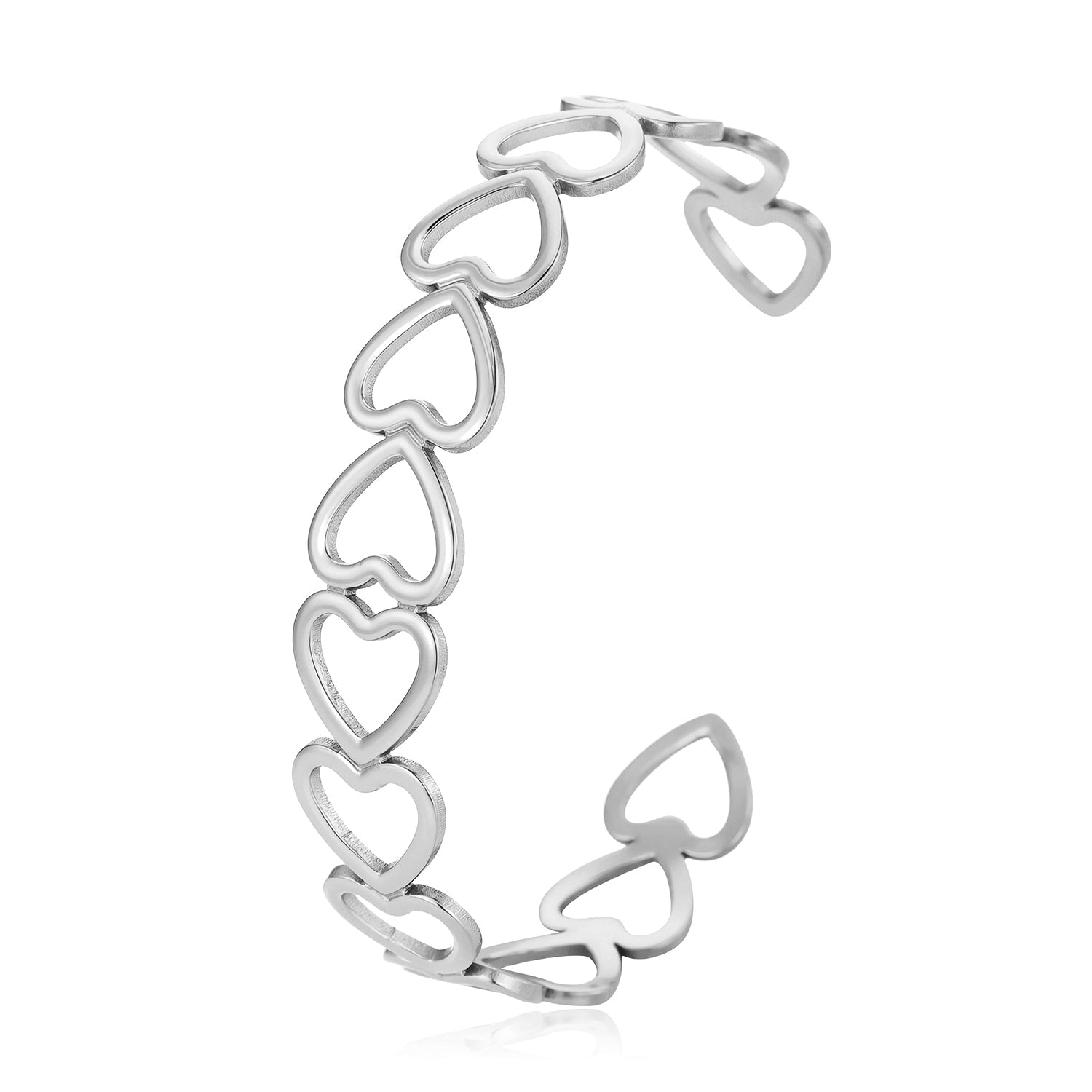 Bangle verbonden hartjes zilver - Desieradenconcurrent.nl