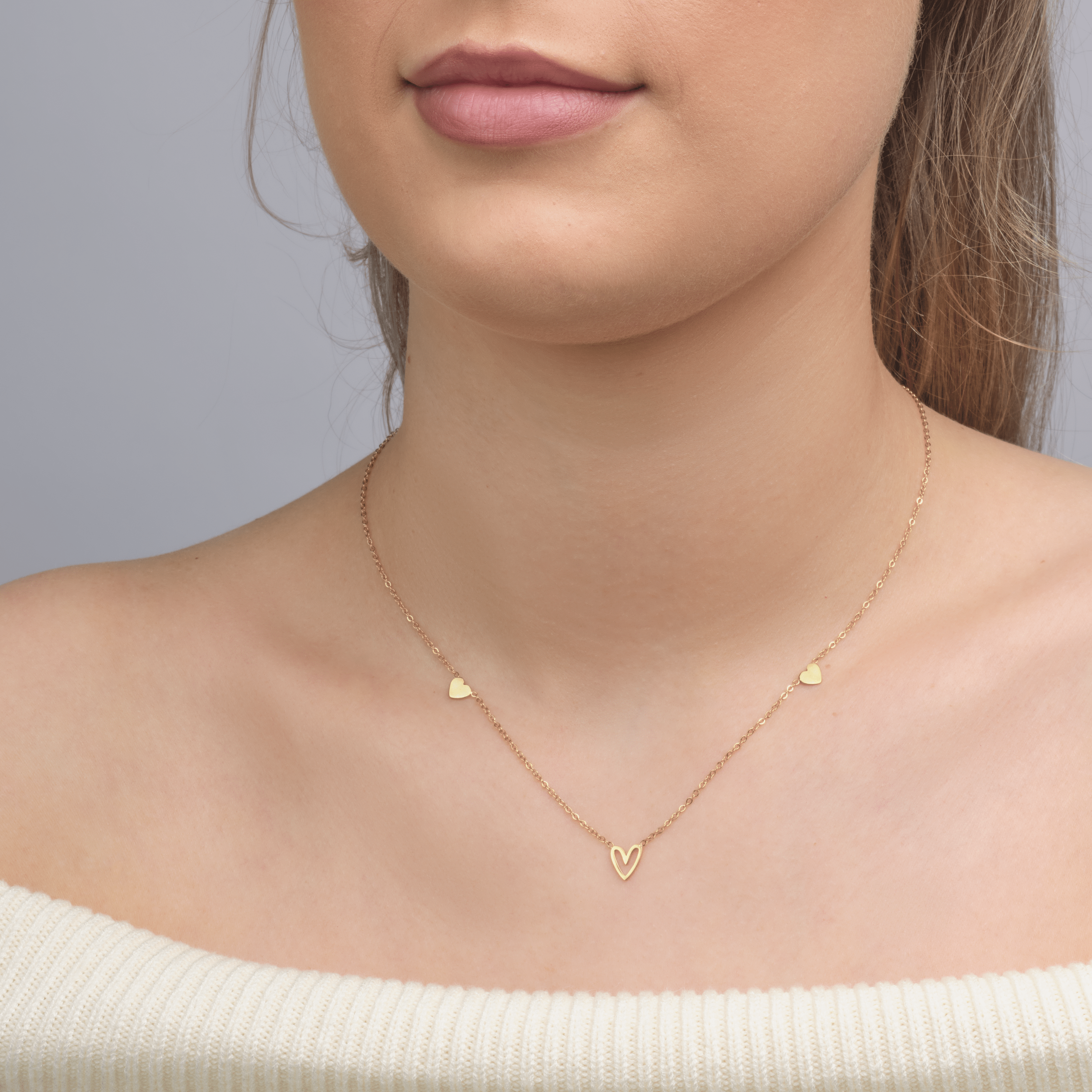 Drie hartjes ketting goud - Desieradenconcurrent.nl