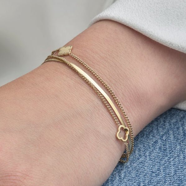 Drielaags armband klaver goud - Desieradenconcurrent.nl