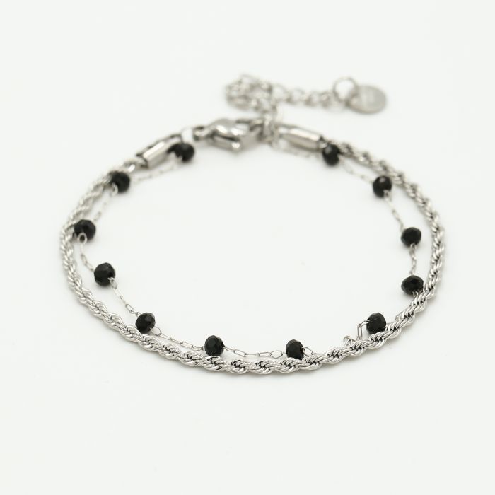 Dubbele armband zwart zilver - Desieradenconcurrent.nl