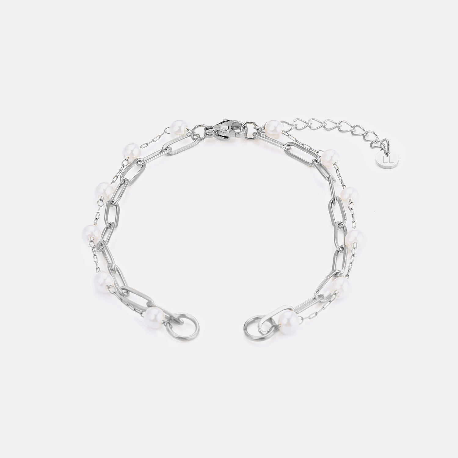 DYO Premium tweelaags parel armband zilver - Desieradenconcurrent.nl