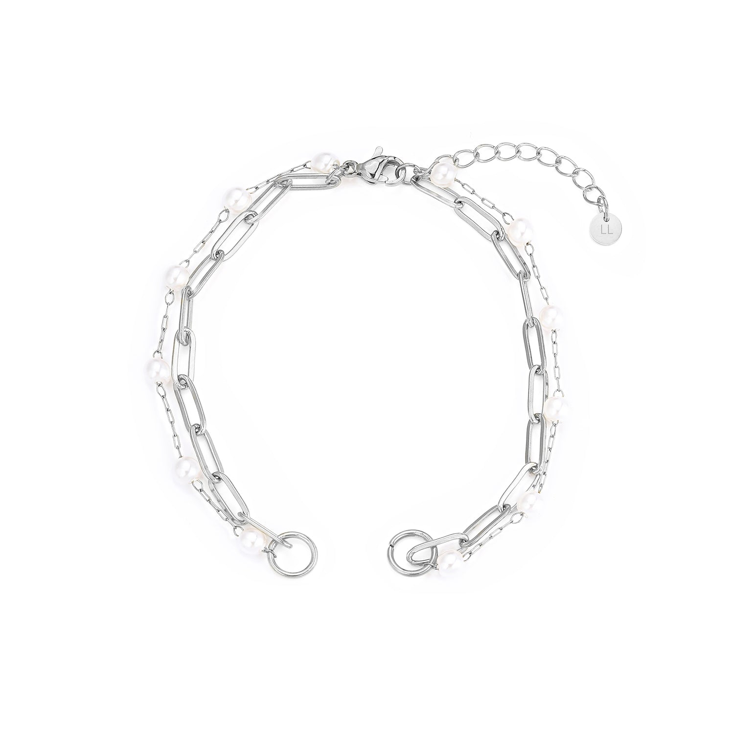 DYO Premium tweelaags parel armband zilver - Desieradenconcurrent.nl