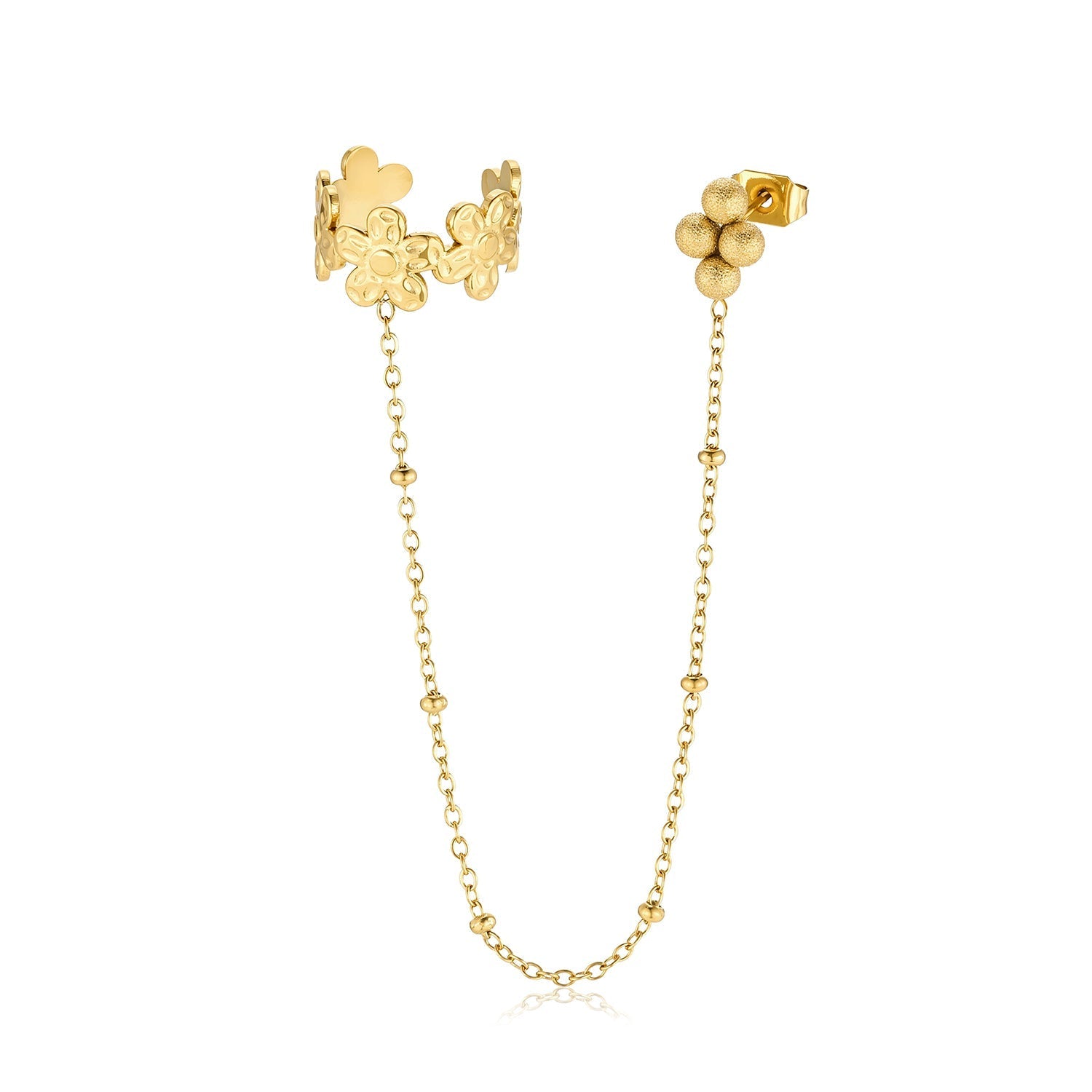 Ear cuff ketting bloemen goud - Desieradenconcurrent.nl