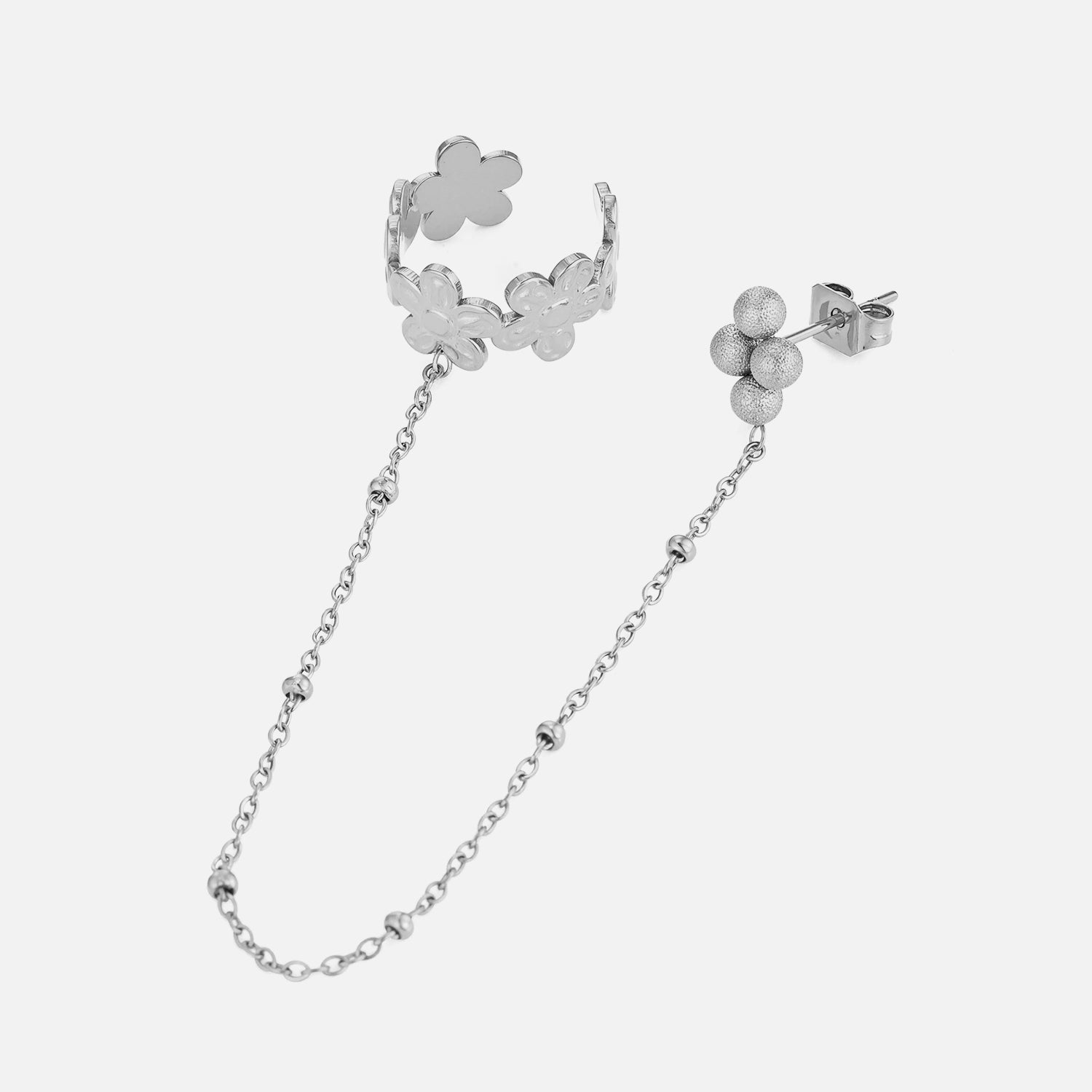 Ear cuff ketting bloemen zilver - Desieradenconcurrent.nl