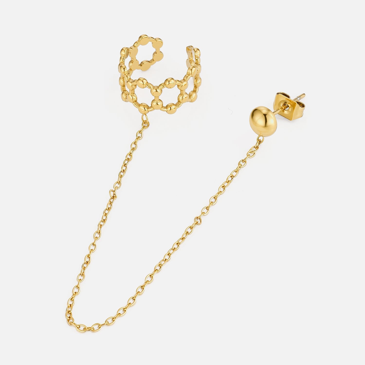 Ear cuff ketting bolletjes goud - Desieradenconcurrent.nl