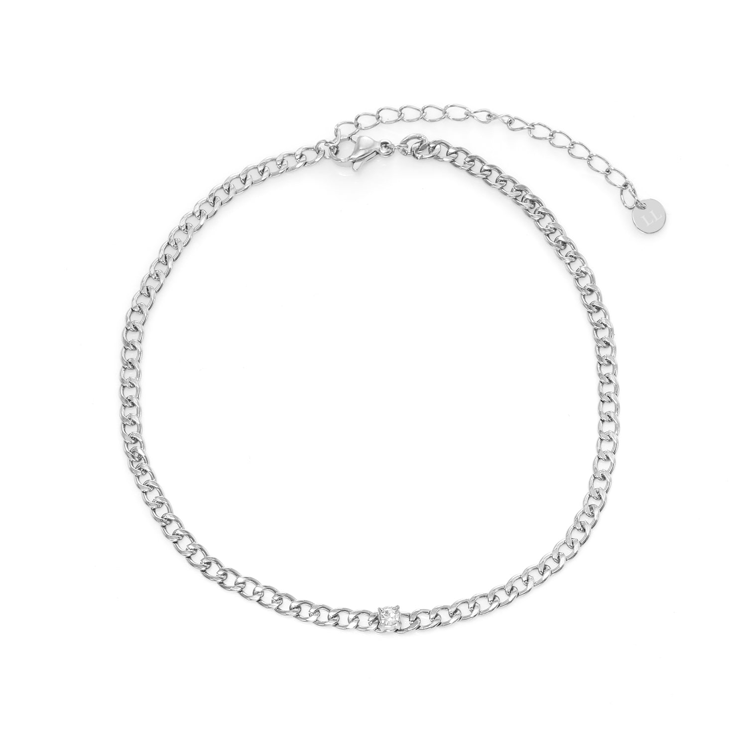Enkelband schakel steentje zilver - Desieradenconcurrent.nl
