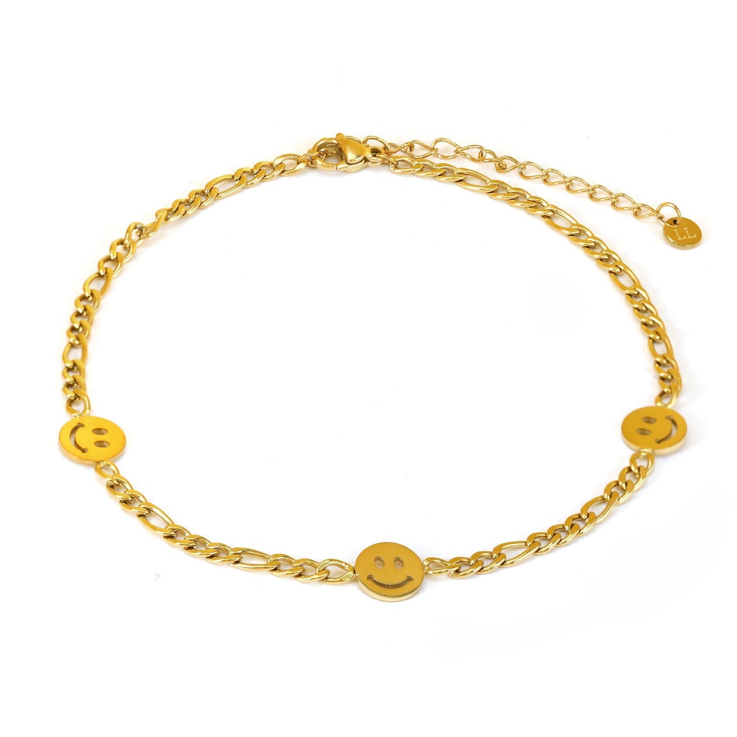 Enkelband smiley goud - Desieradenconcurrent.nl