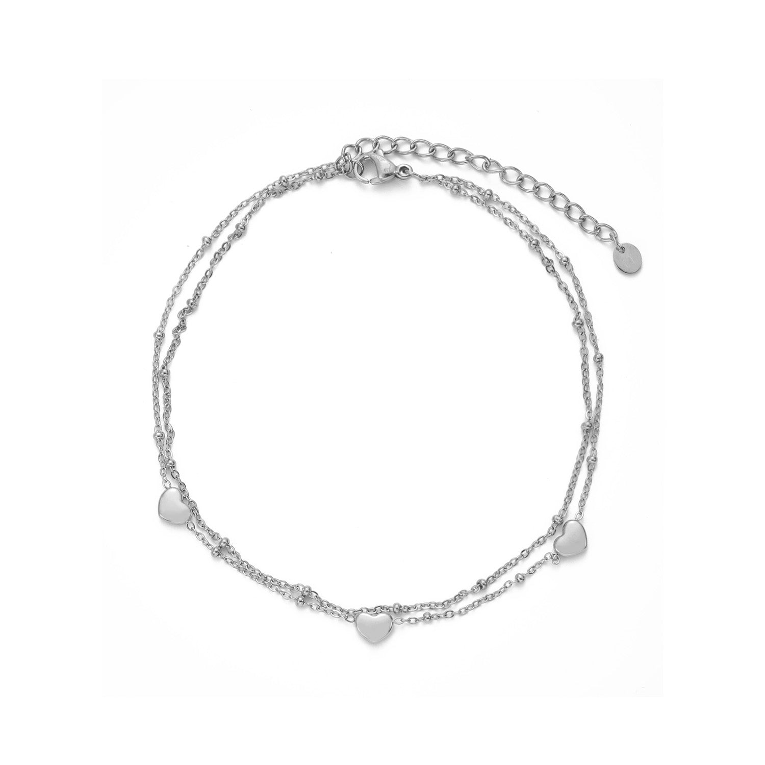 Enkelband tweelaags drie hartjes zilver - Desieradenconcurrent.nl