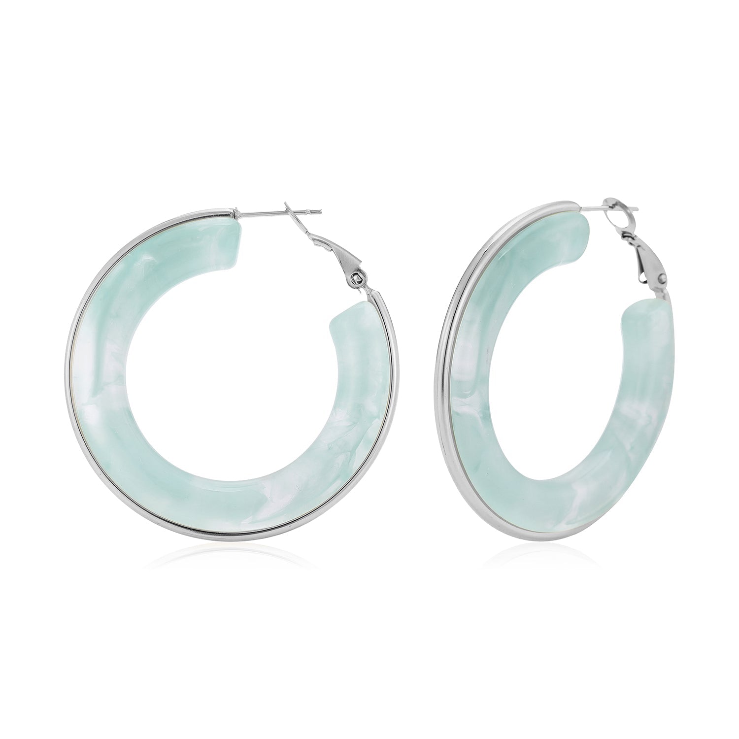 Hoops groot turquoise zilver - Desieradenconcurrent.nl