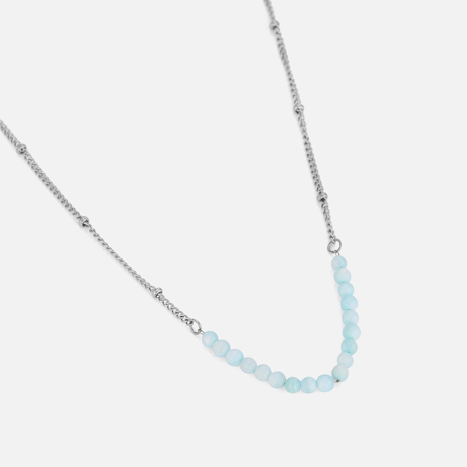 Ketting fijne blauwe kralen zilver - Desieradenconcurrent.nl