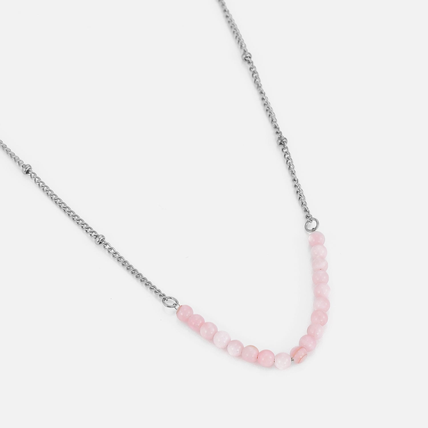 Ketting fijne roze kralen zilver - Desieradenconcurrent.nl