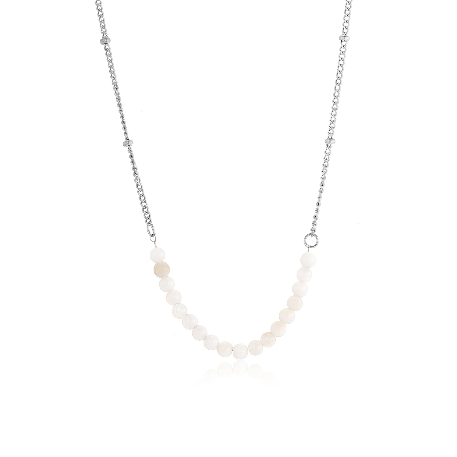 Ketting fijne witte kralen zilver - Desieradenconcurrent.nl