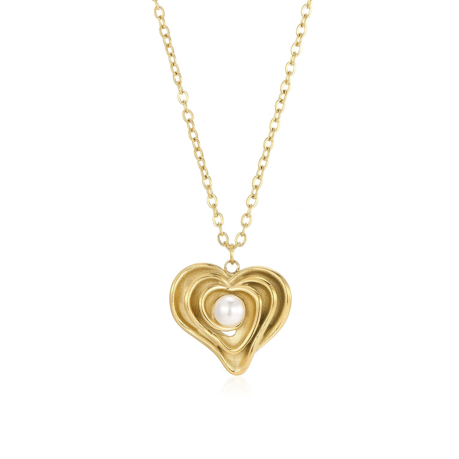 Ketting gelaagd hart parel goud - Desieradenconcurrent.nl