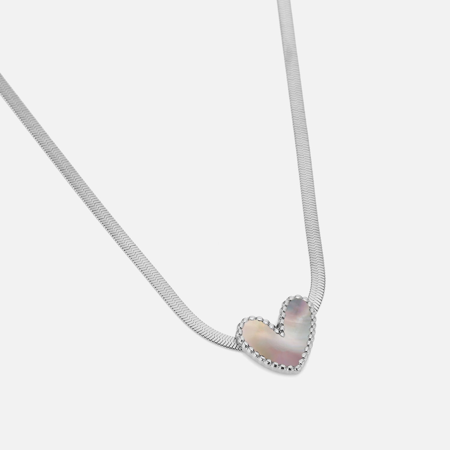 Ketting parelmoer hart zilver - Desieradenconcurrent.nl