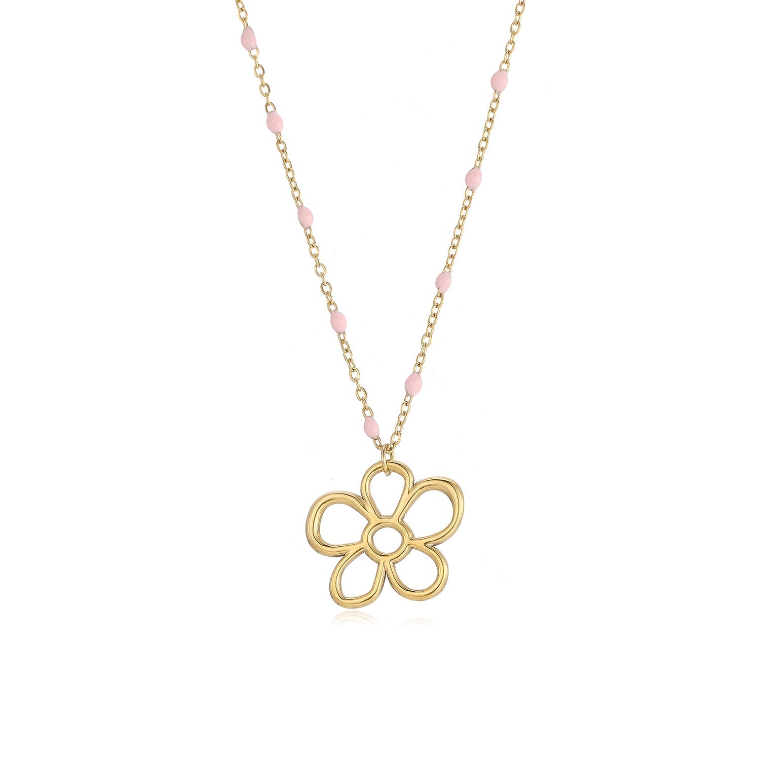 Ketting roze kralen bloem goud - Desieradenconcurrent.nl