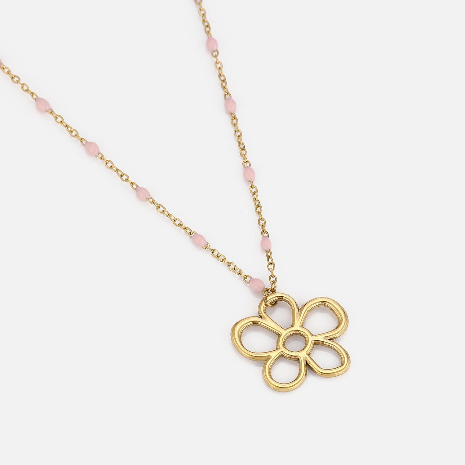Ketting roze kralen bloem goud - Desieradenconcurrent.nl
