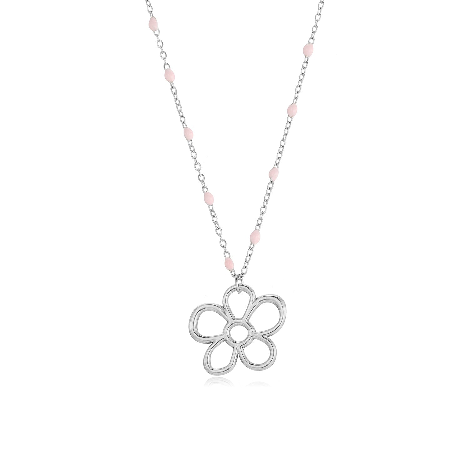 Ketting roze kralen bloem zilver - Desieradenconcurrent.nl