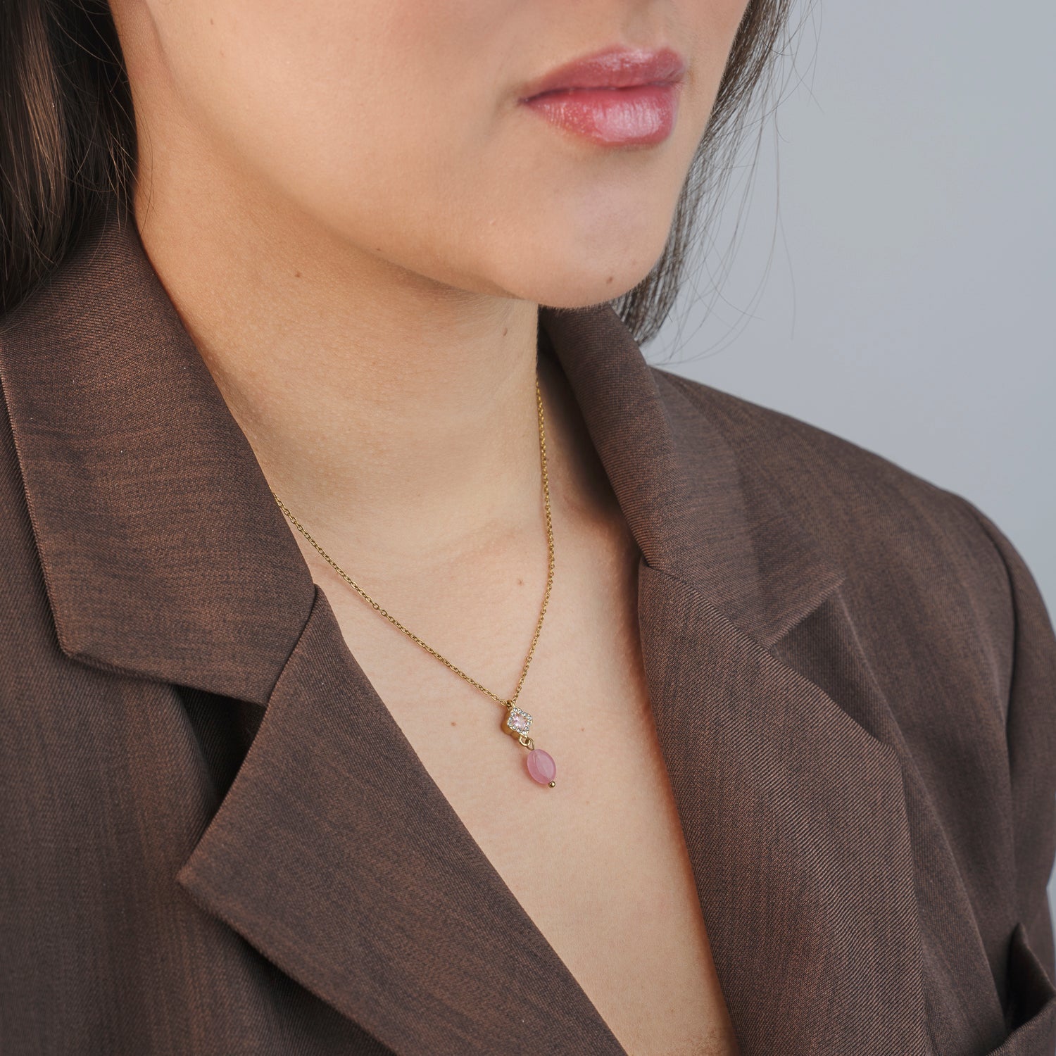 Ketting roze steen met zirkonia goud - Desieradenconcurrent.nl