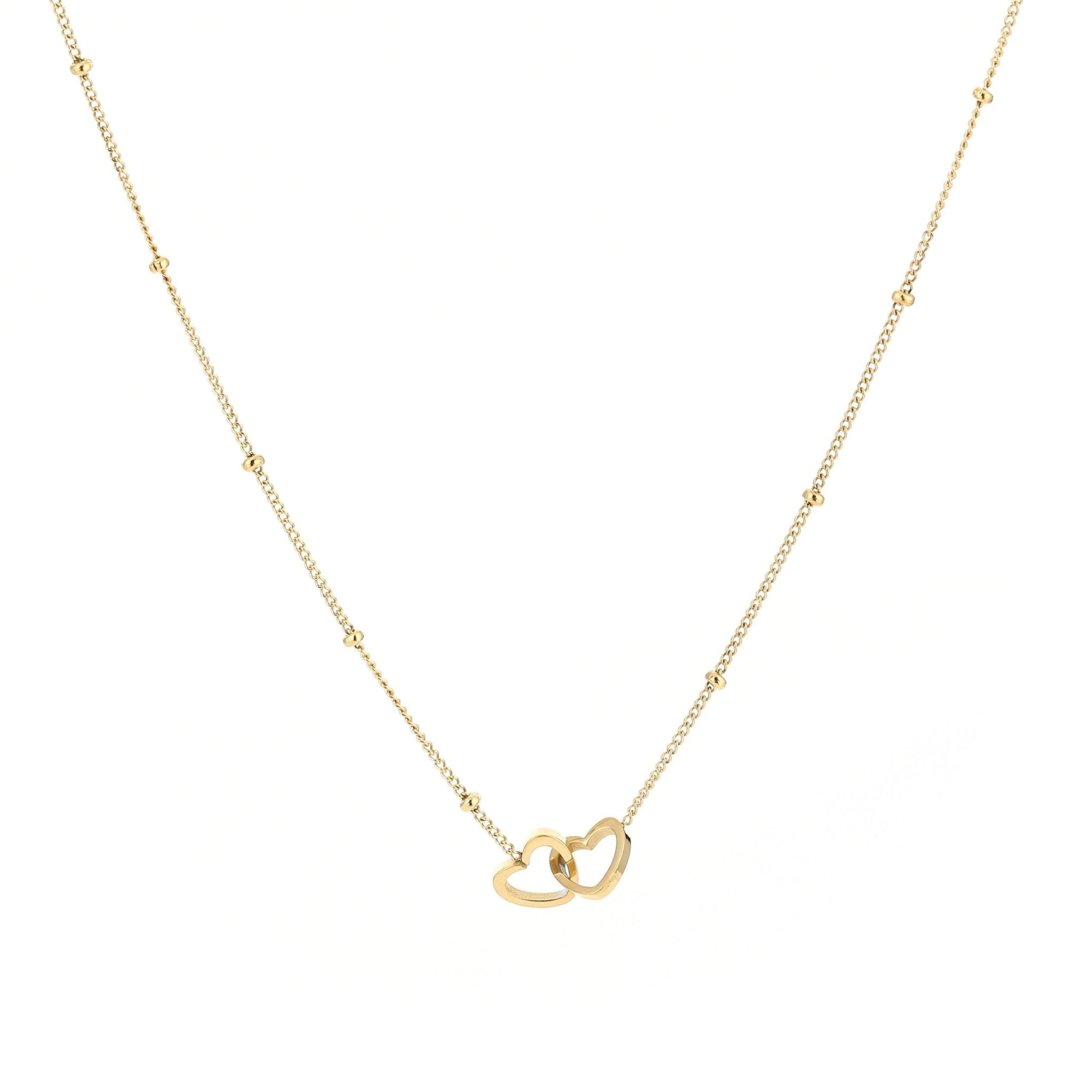 Ketting verbonden hartjes goud - Desieradenconcurrent.nl
