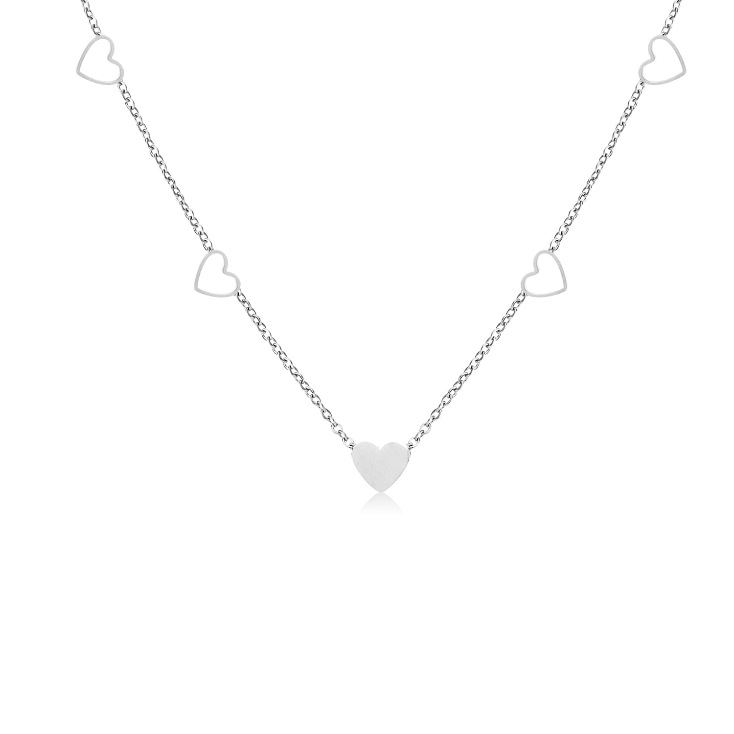 Ketting vier open hartjes zilver - Desieradenconcurrent.nl