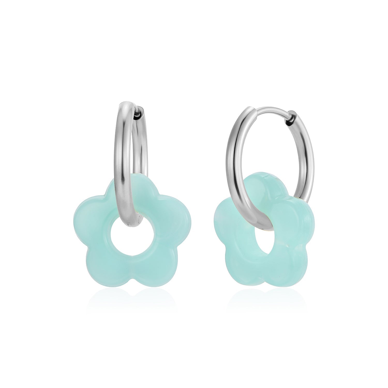 Oorbellen bloem turquoise zilver - Desieradenconcurrent.nl