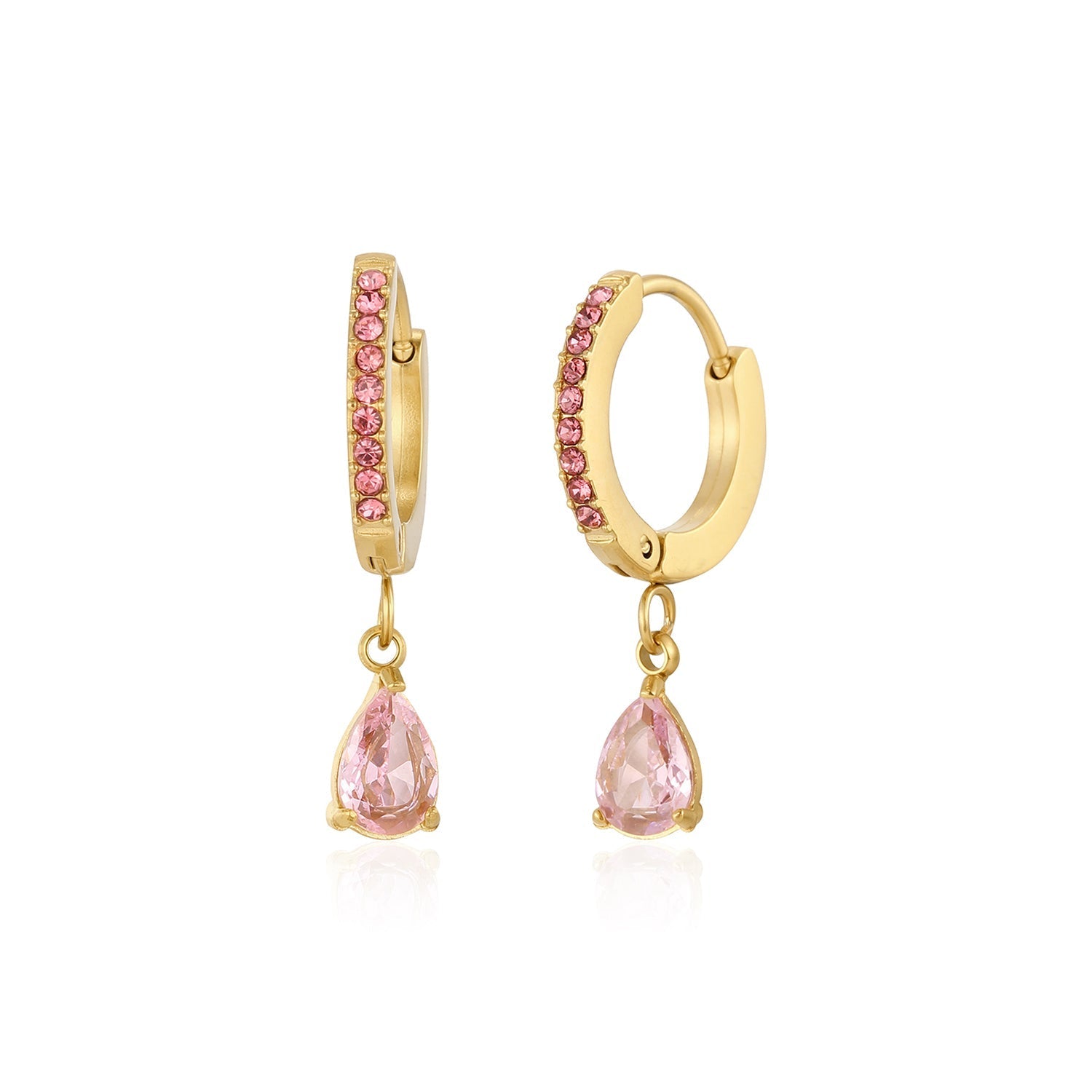 Oorbellen druppel roze goud - Desieradenconcurrent.nl