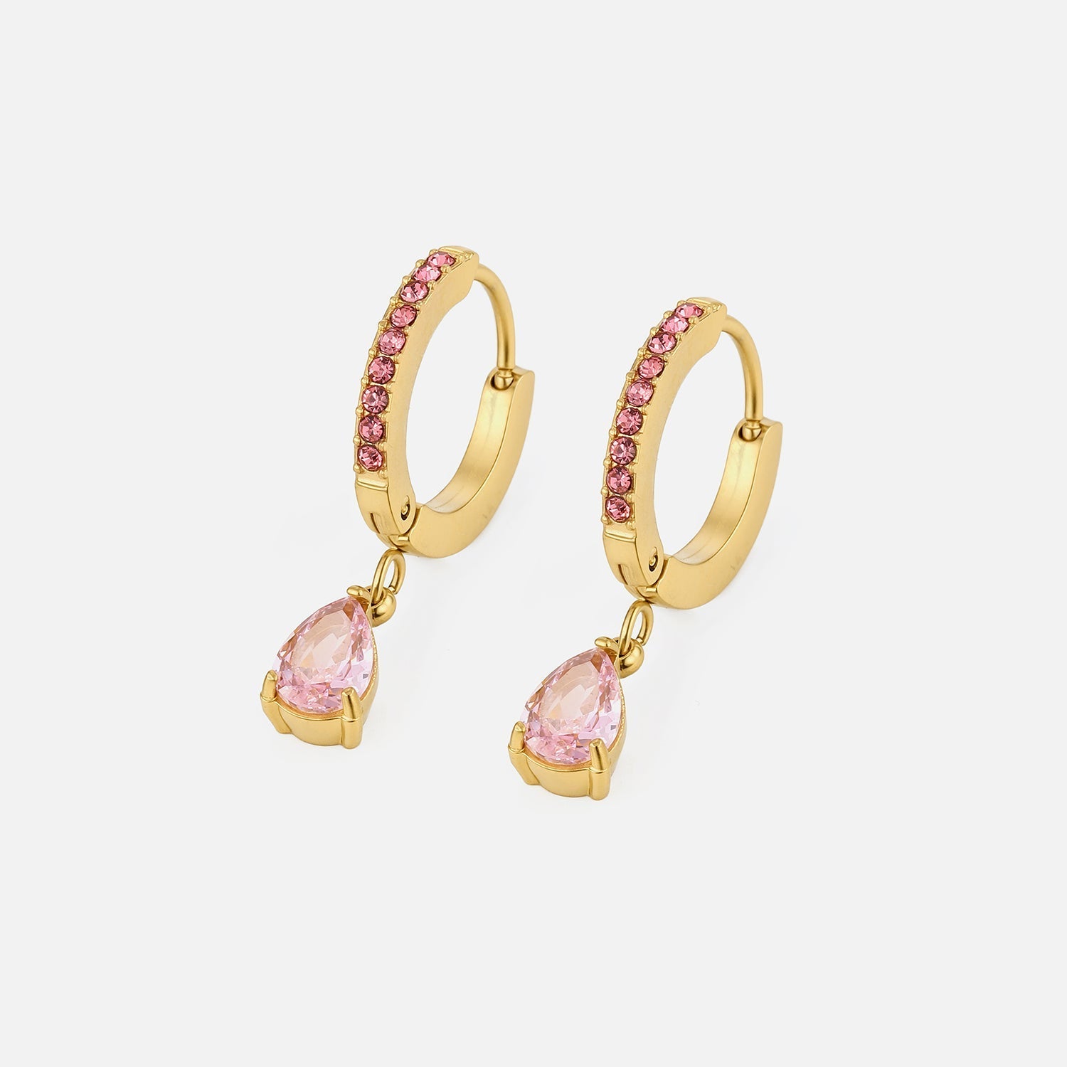 Oorbellen druppel roze goud - Desieradenconcurrent.nl